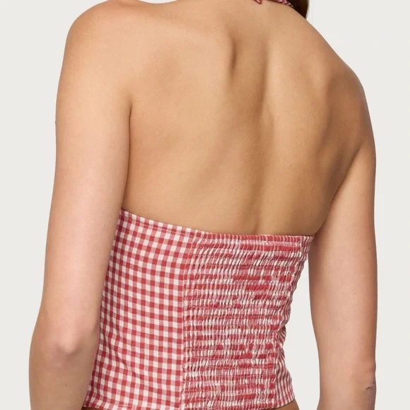 Edikted Red Checkered Halter Blouse - Picture 3 of 3